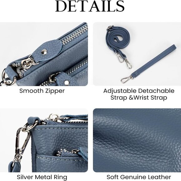 Genuine Leather Wristlet Clutch Wallet Purses with RFID Blocking, Small Crossbod - Picture 5 of 7
